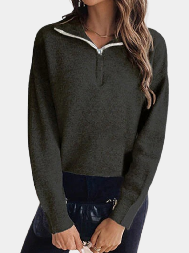 Murphy Mode | Women’s Lapel Long-Sleeved Sweater with Half Zipper