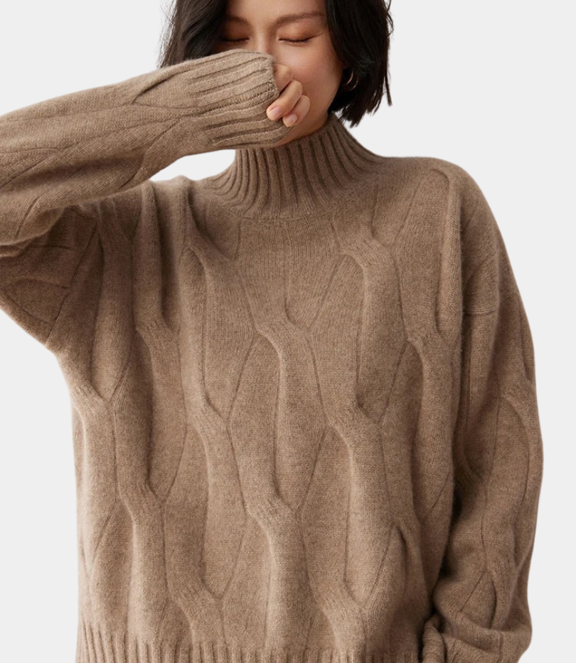 MurphyMode| Turtleneck Sweater Women Cashmere Jacquard Oversized