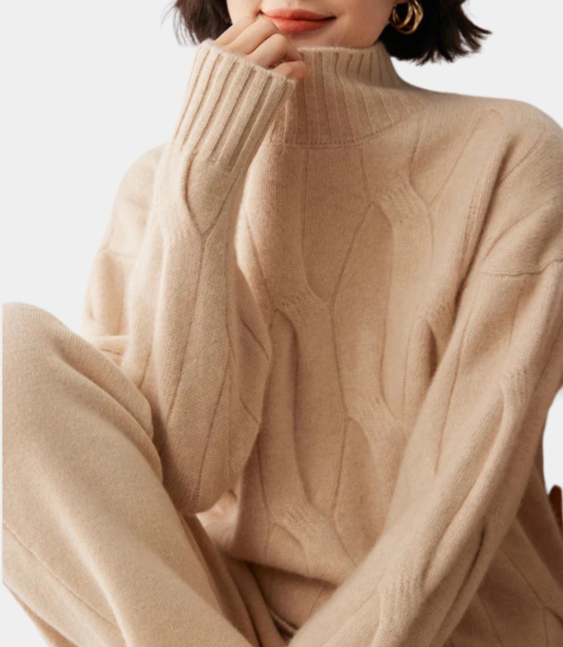 MurphyMode| Turtleneck Sweater Women Cashmere Jacquard Oversized