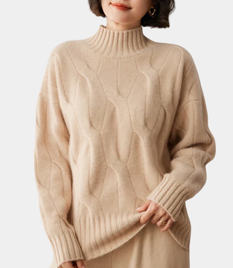MurphyMode| Turtleneck Sweater Women Cashmere Jacquard Oversized