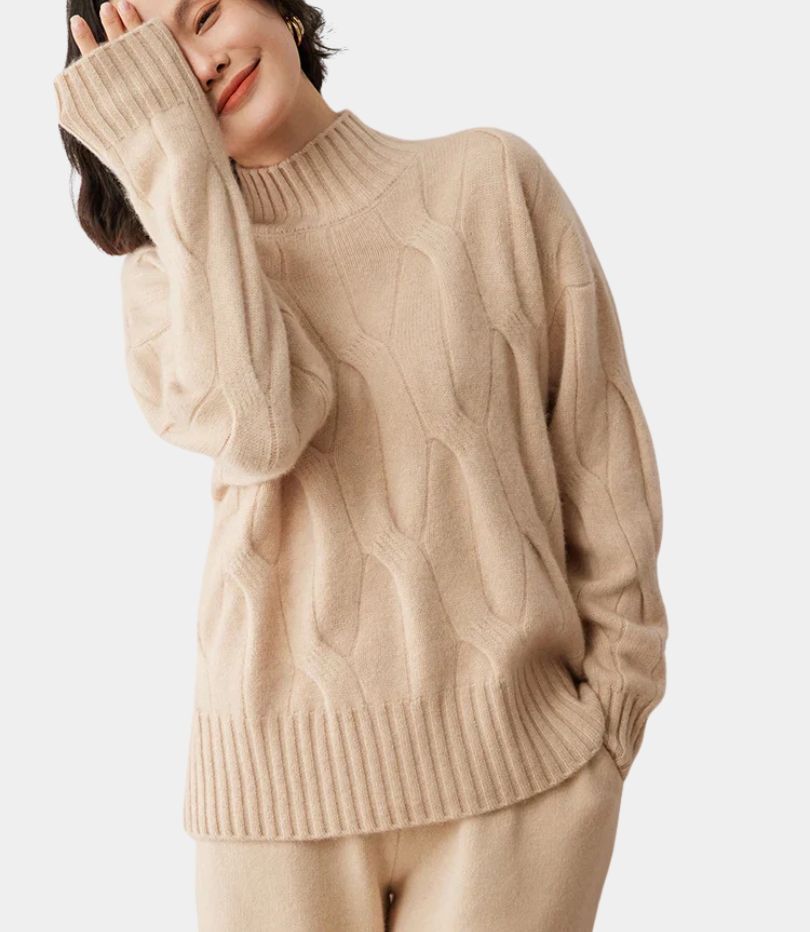 MurphyMode| Turtleneck Sweater Women Cashmere Jacquard Oversized