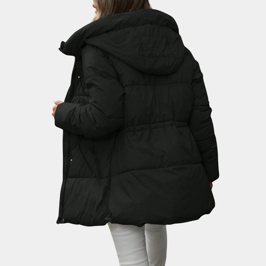 Murphy Mode | Women’s Adjustable Waist Quilted Mid-Length Hooded Jacket