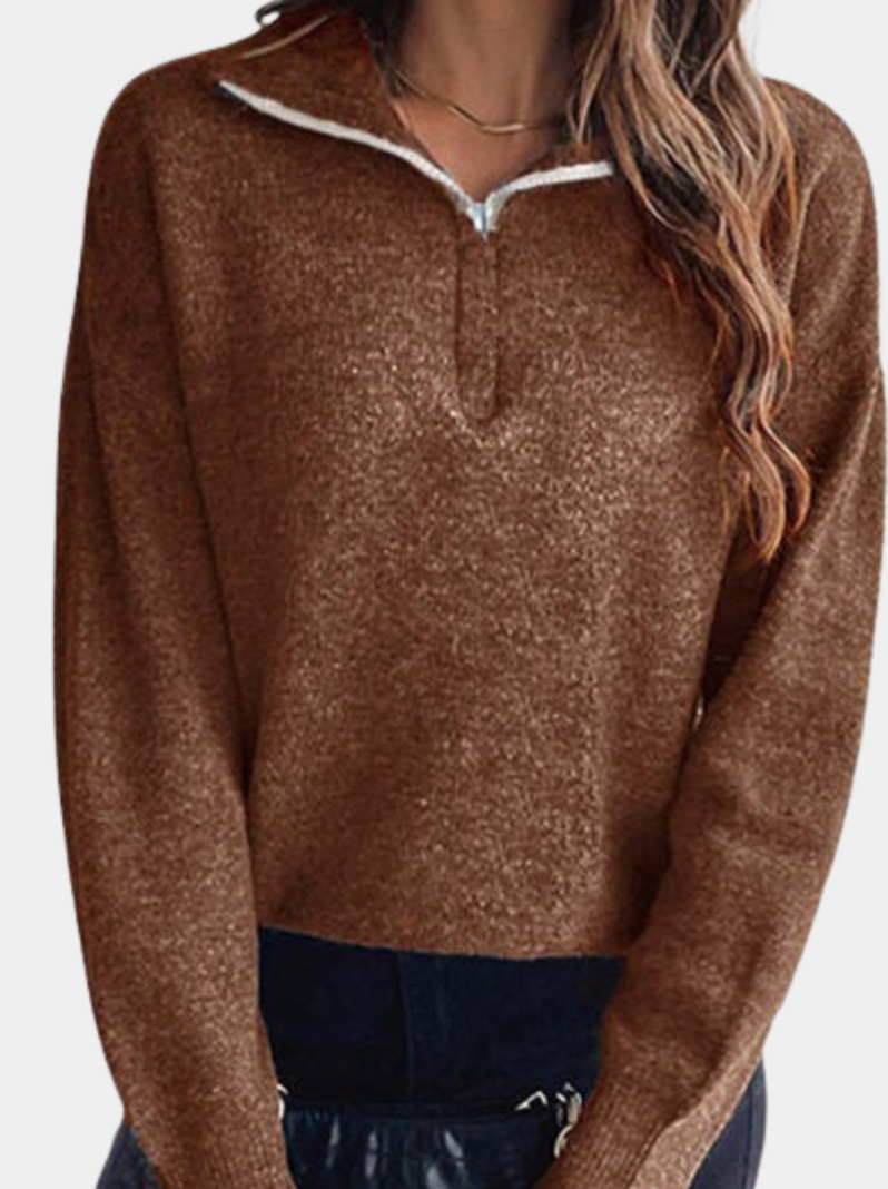 Murphy Mode | Women’s Lapel Long-Sleeved Sweater with Half Zipper