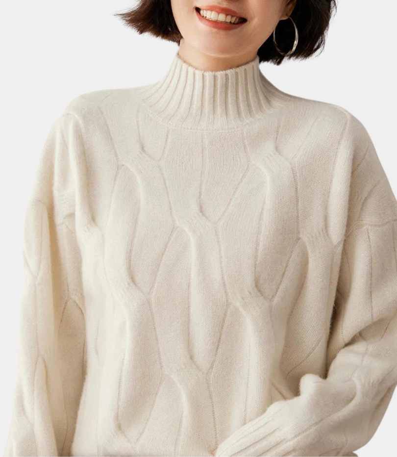 MurphyMode| Turtleneck Sweater Women Cashmere Jacquard Oversized