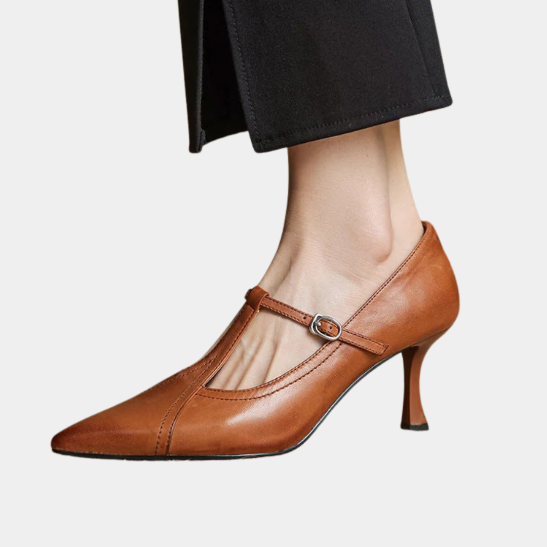 Murphy Mode | Women’s T-Buckle Strap Leather Pumps