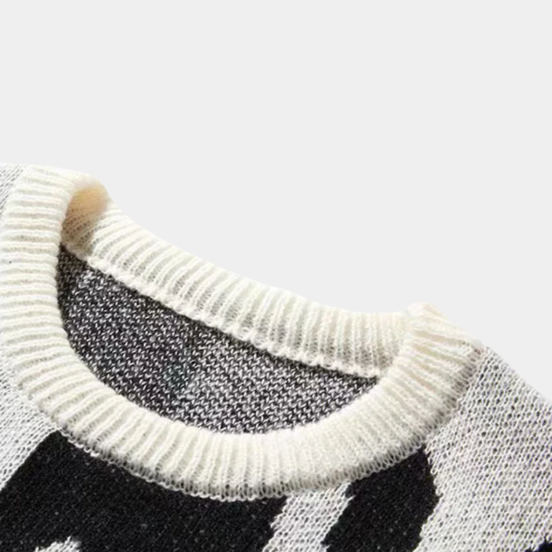 MurphyMode| Statement Sweater Men Zebra Print Crew Neck Oversized
