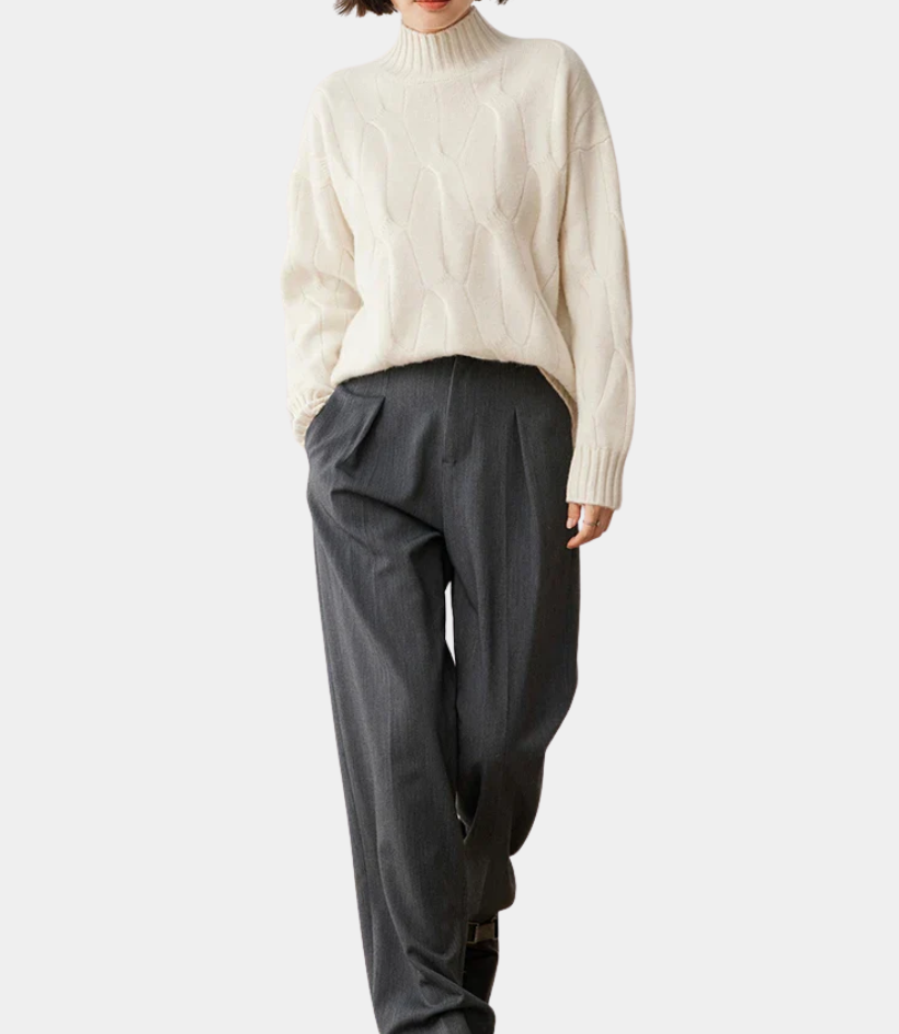 MurphyMode| Turtleneck Sweater Women Cashmere Jacquard Oversized