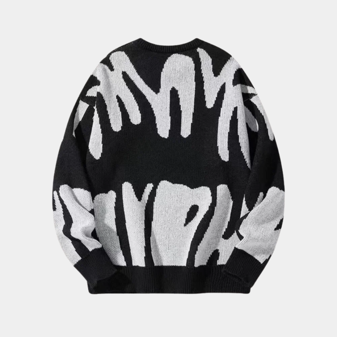 MurphyMode| Statement Sweater Men Zebra Print Crew Neck Oversized