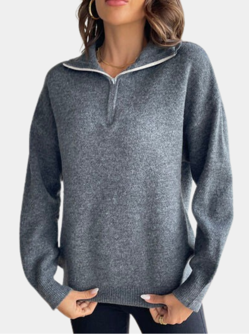 Murphy Mode | Women’s Lapel Long-Sleeved Sweater with Half Zipper