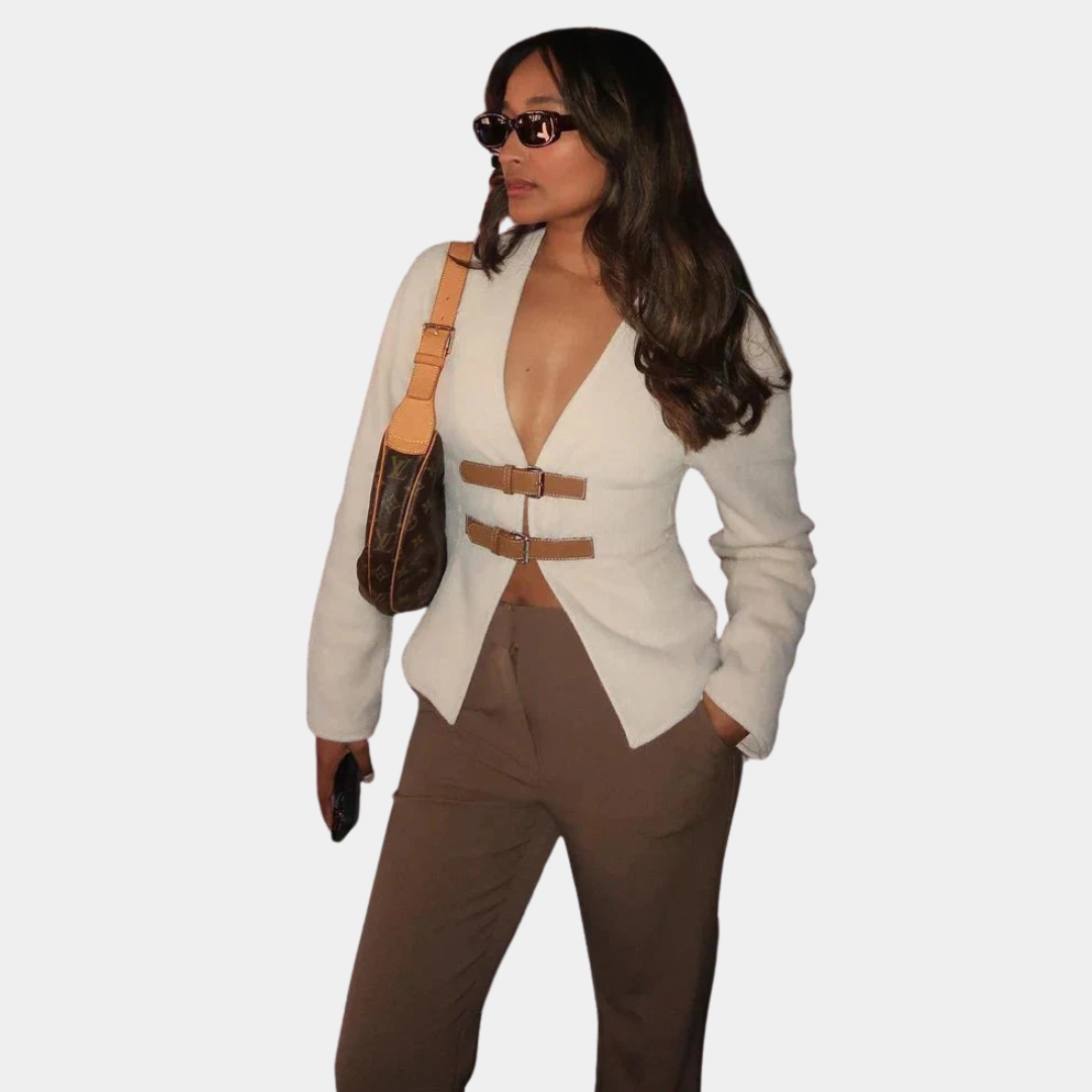 Murphy Mode | Women’s Buckle Front Faux Fur Jacket