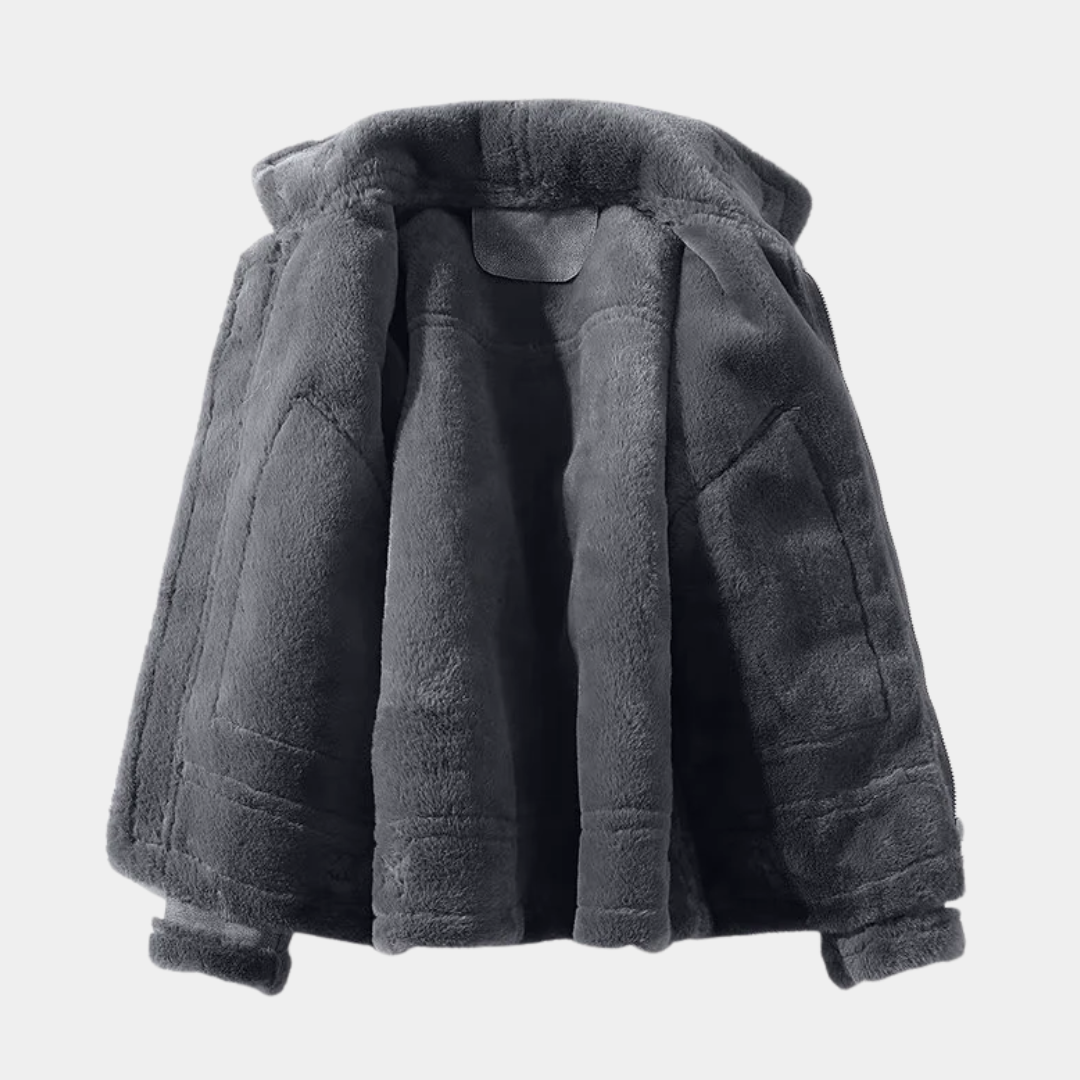 MurphyMode| Grey Suede Jacket Men Fur Collar Bomber