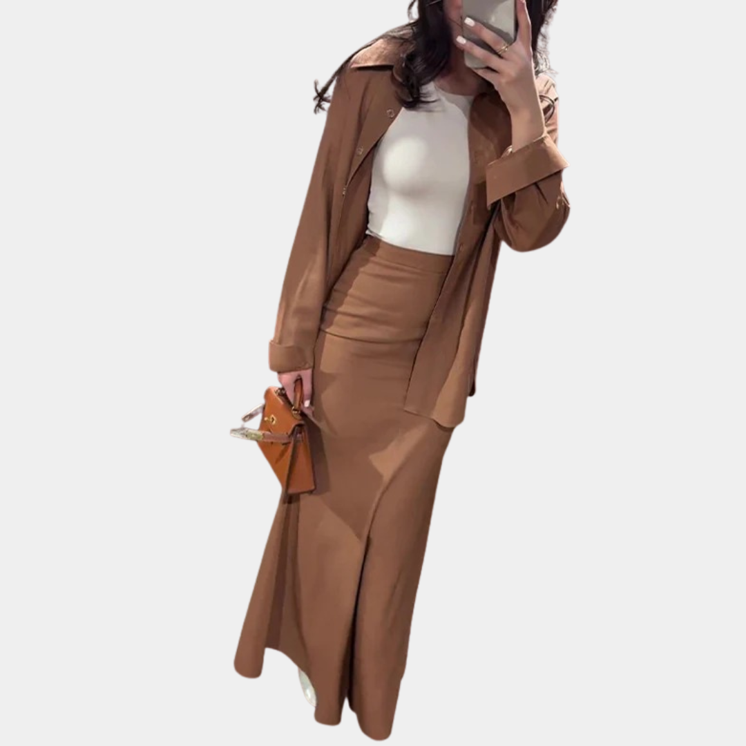 Murphy Mode | Women’s Long-Sleeve Shirt & High-Waist Skirt Set