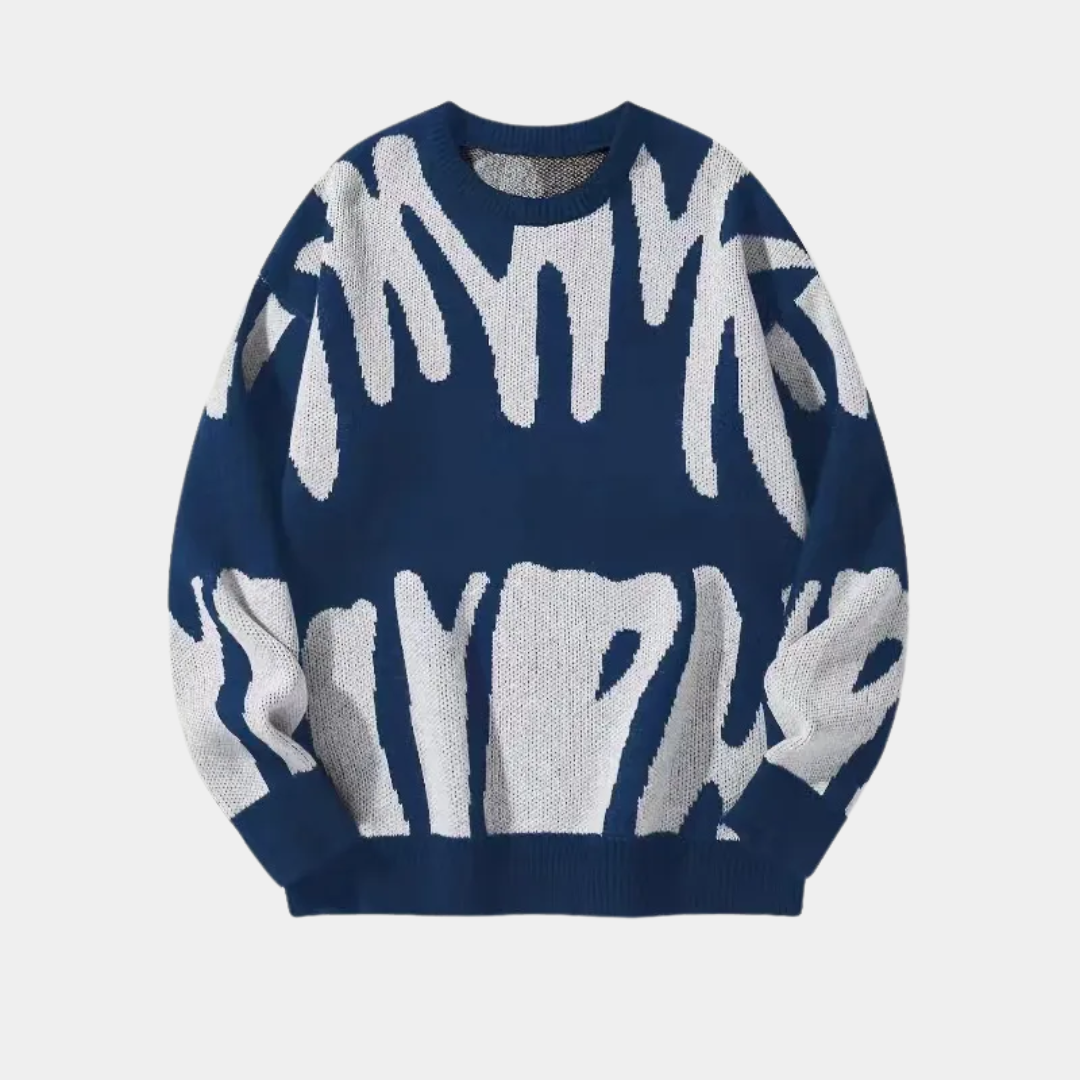 MurphyMode| Statement Sweater Men Zebra Print Crew Neck Oversized