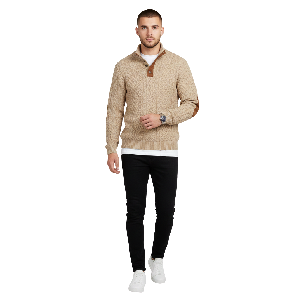 Men’s Stand Collar Jacquard Sweater