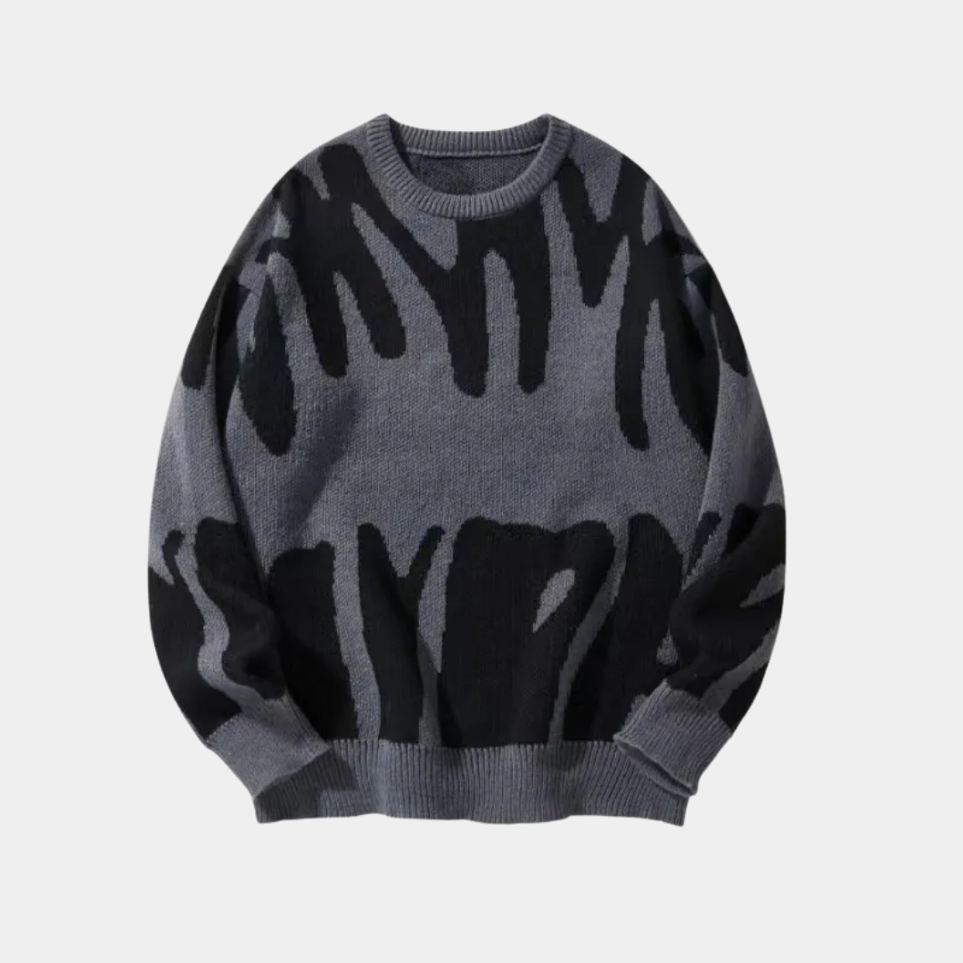 MurphyMode| Statement Sweater Men Zebra Print Crew Neck Oversized