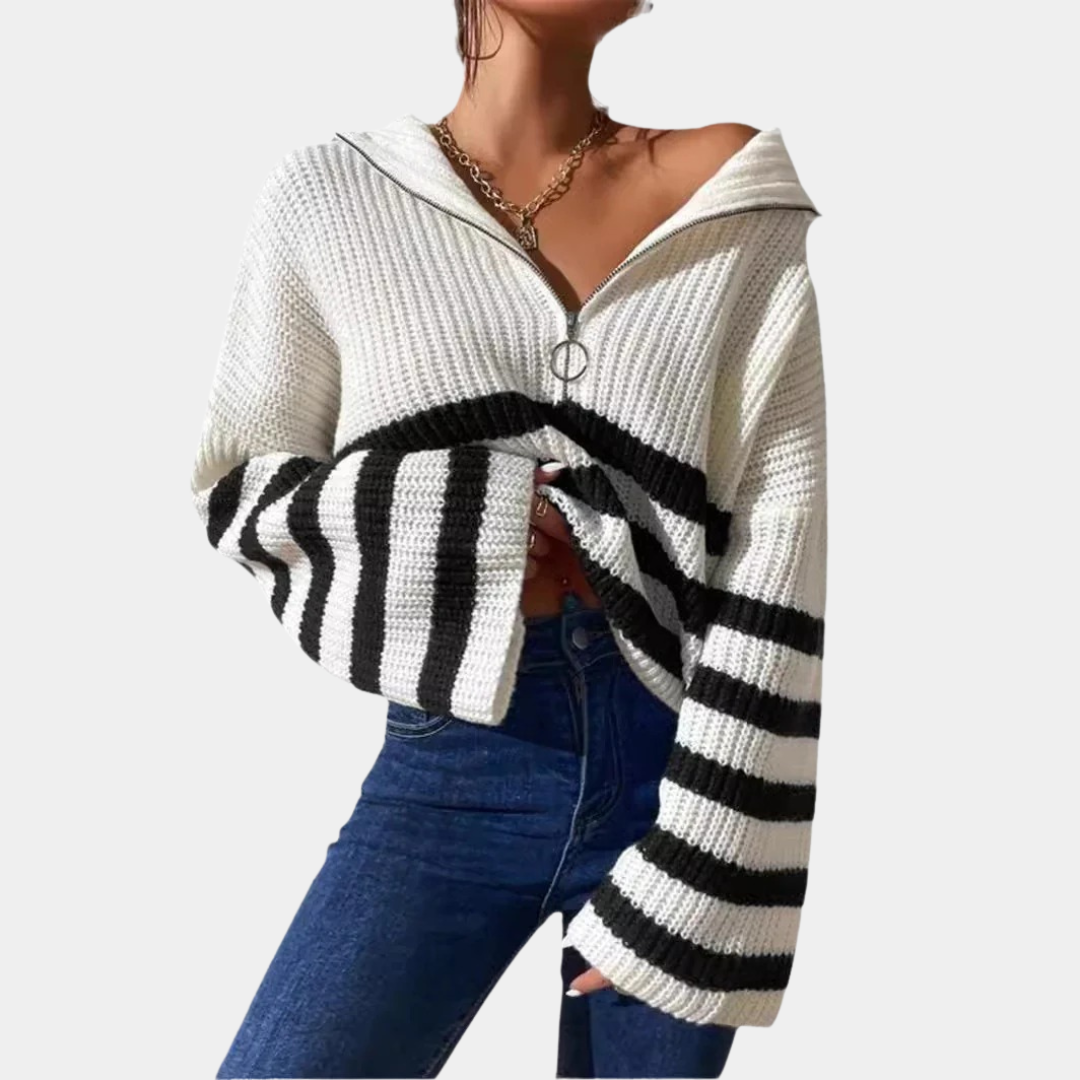 Murphy Mode | Women’s Stripe Stand Collar Knitted Sweater