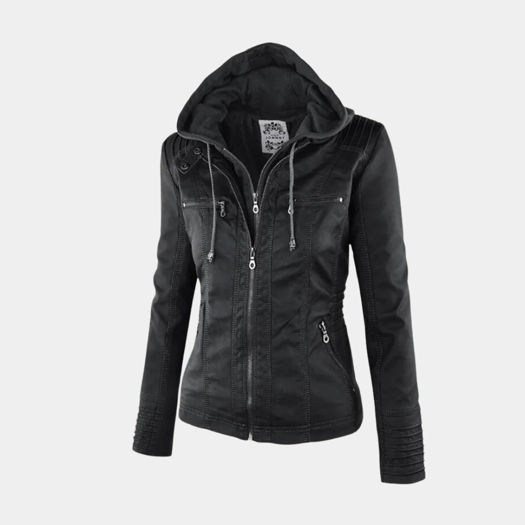 Murphy Mode | Women’s Fitted PU Leather Hooded Jacket