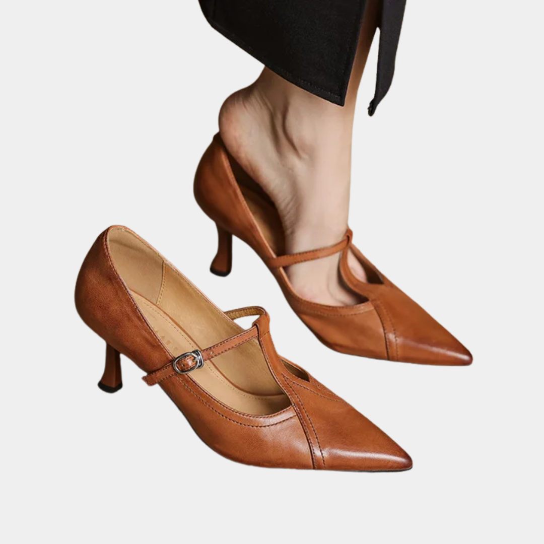 Murphy Mode | Women’s T-Buckle Strap Leather Pumps