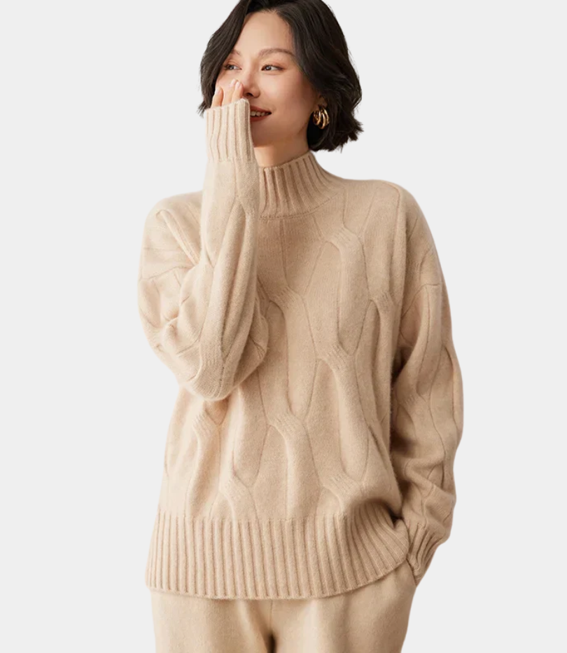 MurphyMode| Turtleneck Sweater Women Cashmere Jacquard Oversized