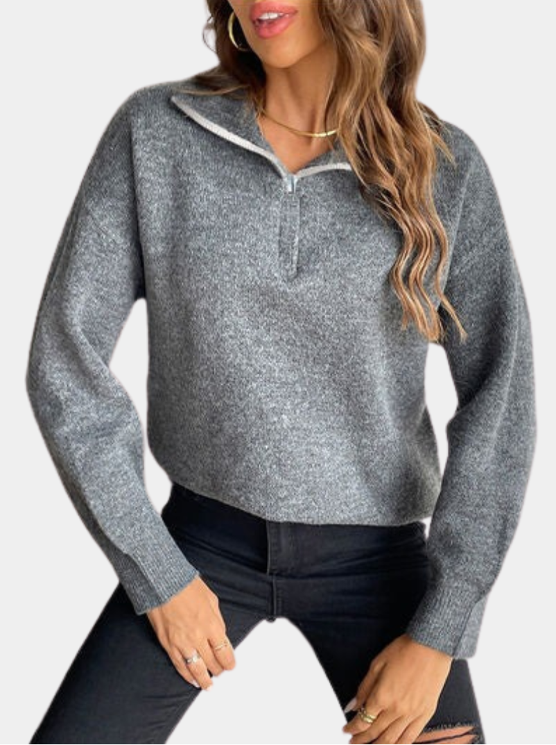 Murphy Mode | Women’s Lapel Long-Sleeved Sweater with Half Zipper