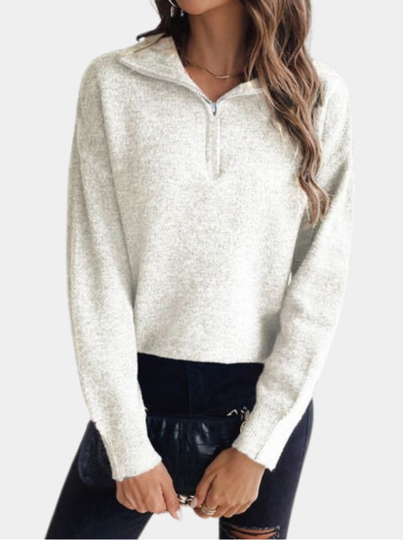 Murphy Mode | Women’s Lapel Long-Sleeved Sweater with Half Zipper