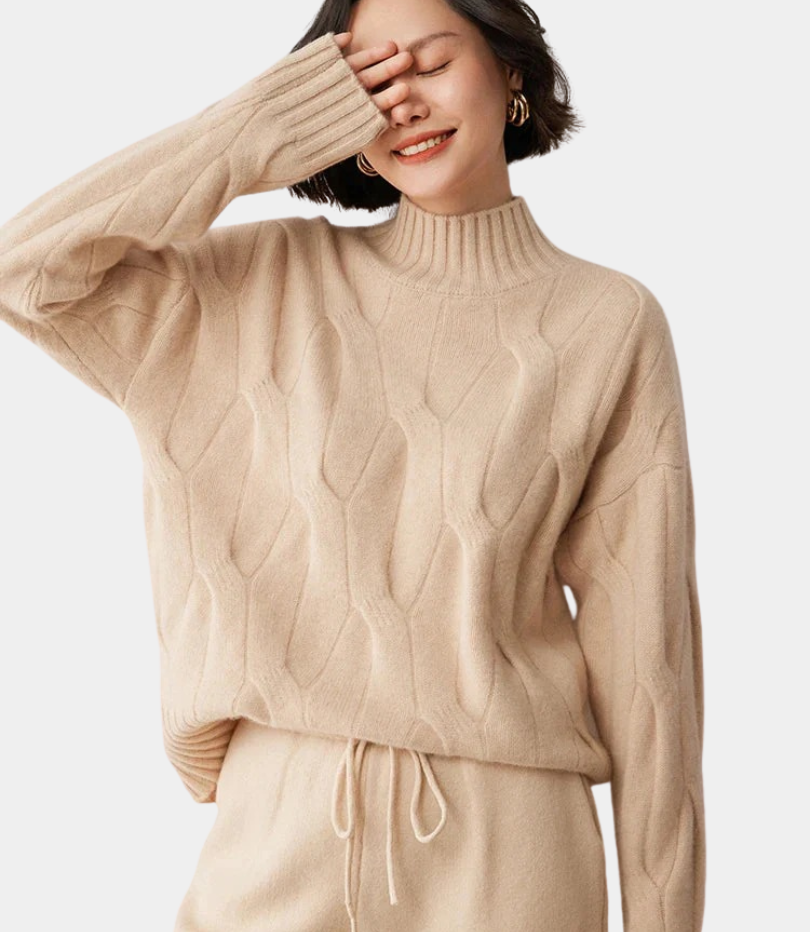 MurphyMode| Turtleneck Sweater Women Cashmere Jacquard Oversized