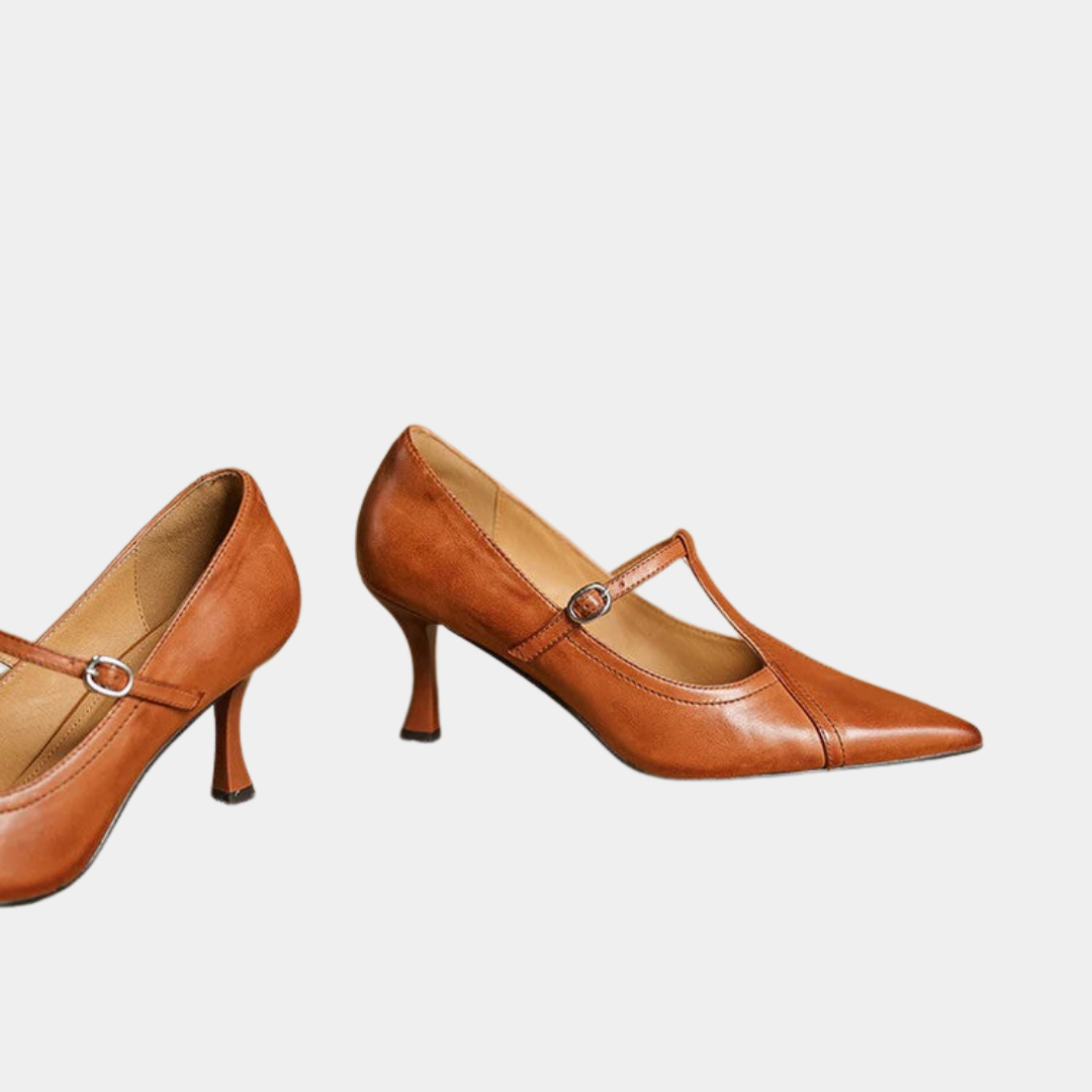 Murphy Mode | Women’s T-Buckle Strap Leather Pumps