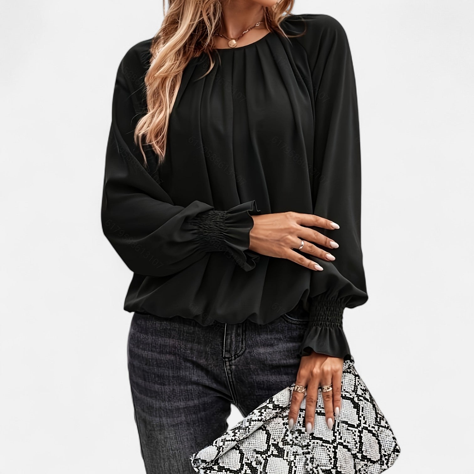 Murphy Mode | Women's Crew Neck Pleated Cotton Blend Top