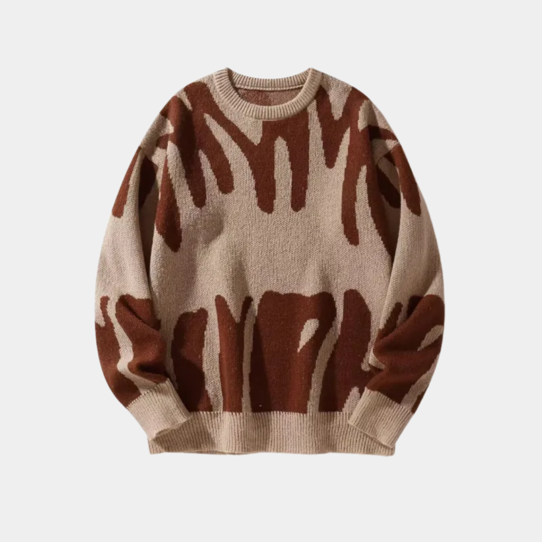 MurphyMode| Statement Sweater Men Zebra Print Crew Neck Oversized