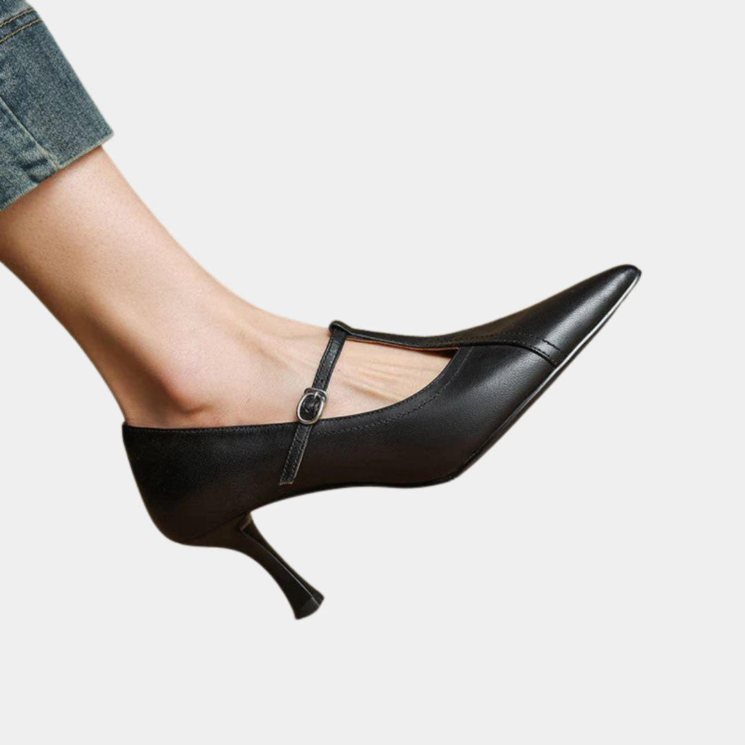 Murphy Mode | Women’s T-Buckle Strap Leather Pumps