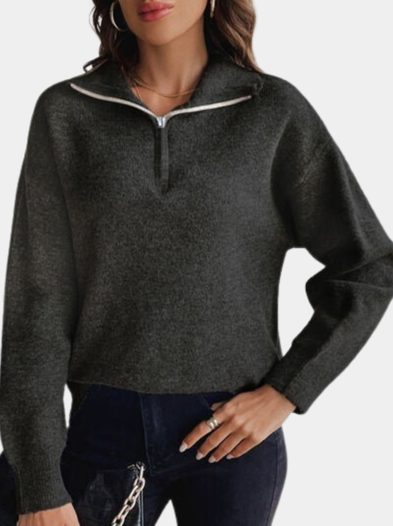 Murphy Mode | Women’s Lapel Long-Sleeved Sweater with Half Zipper