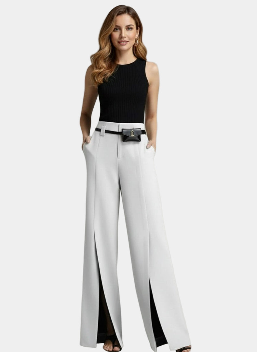 Murphy Mode | Fashion Casual Slit Solid Color Wide-Leg Suit Pants