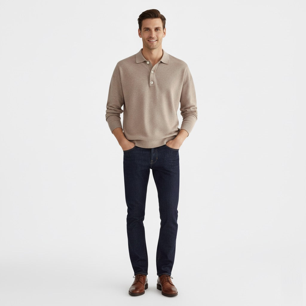 Murphy Mode | Men’s Long Sleeve V-Neck Polo Shirt