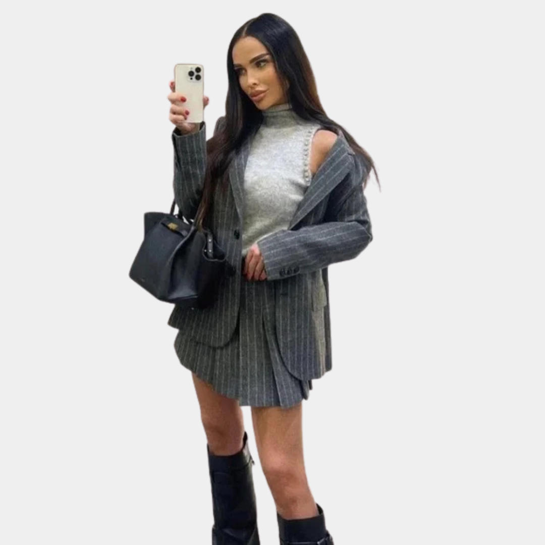 Pinstripe Blazer and Skirt Set Women