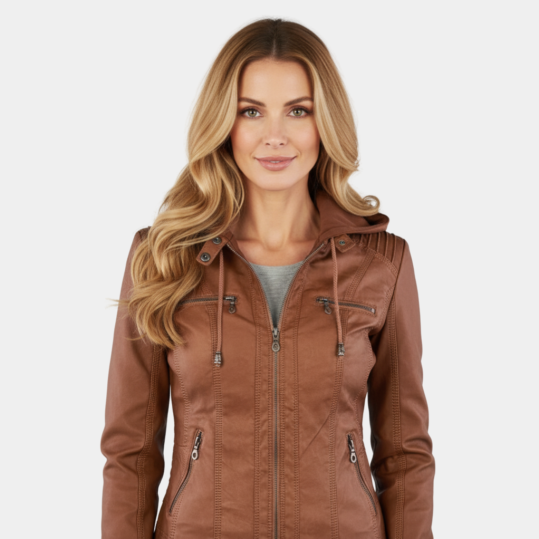 Murphy Mode | Women’s Fitted PU Leather Hooded Jacket