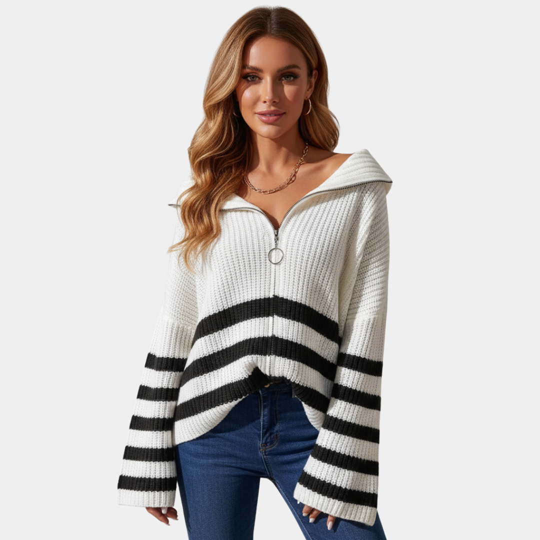 Murphy Mode | Women’s Stripe Stand Collar Knitted Sweater