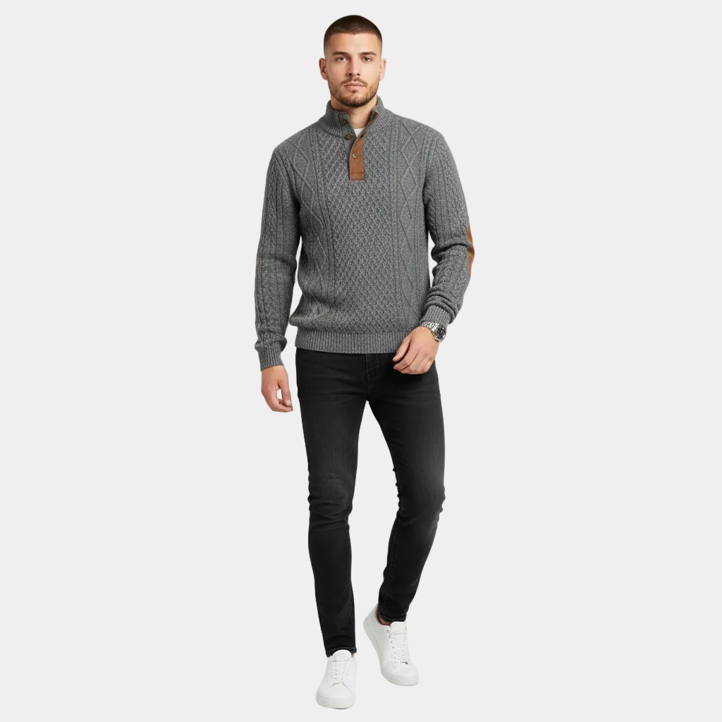 Men’s Stand Collar Jacquard Sweater