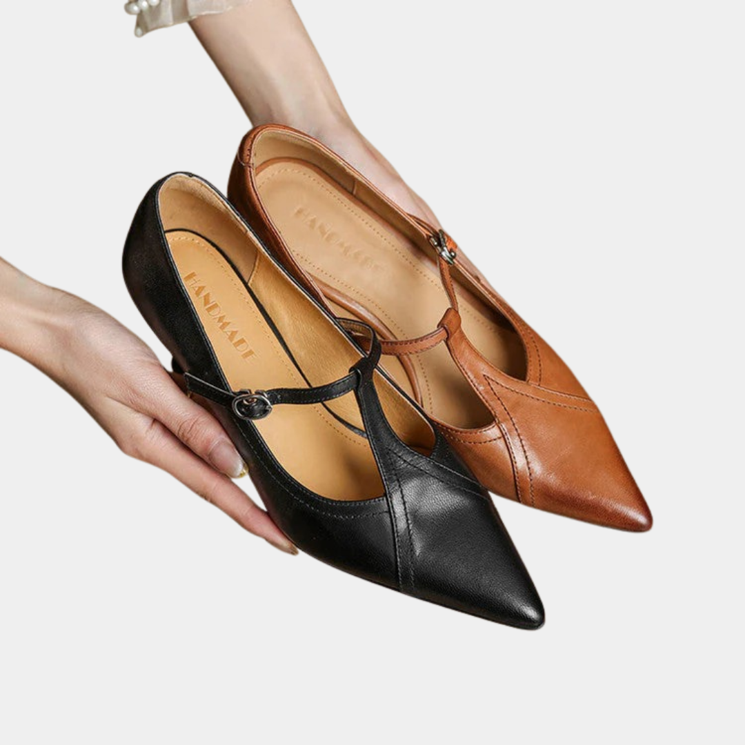 Murphy Mode | Women’s T-Buckle Strap Leather Pumps