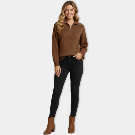 Murphy Mode | Women’s Lapel Long-Sleeved Sweater with Half Zipper