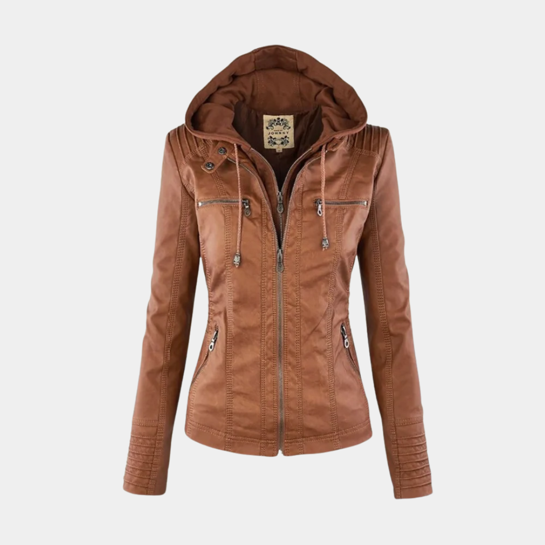 Murphy Mode | Women’s Fitted PU Leather Hooded Jacket
