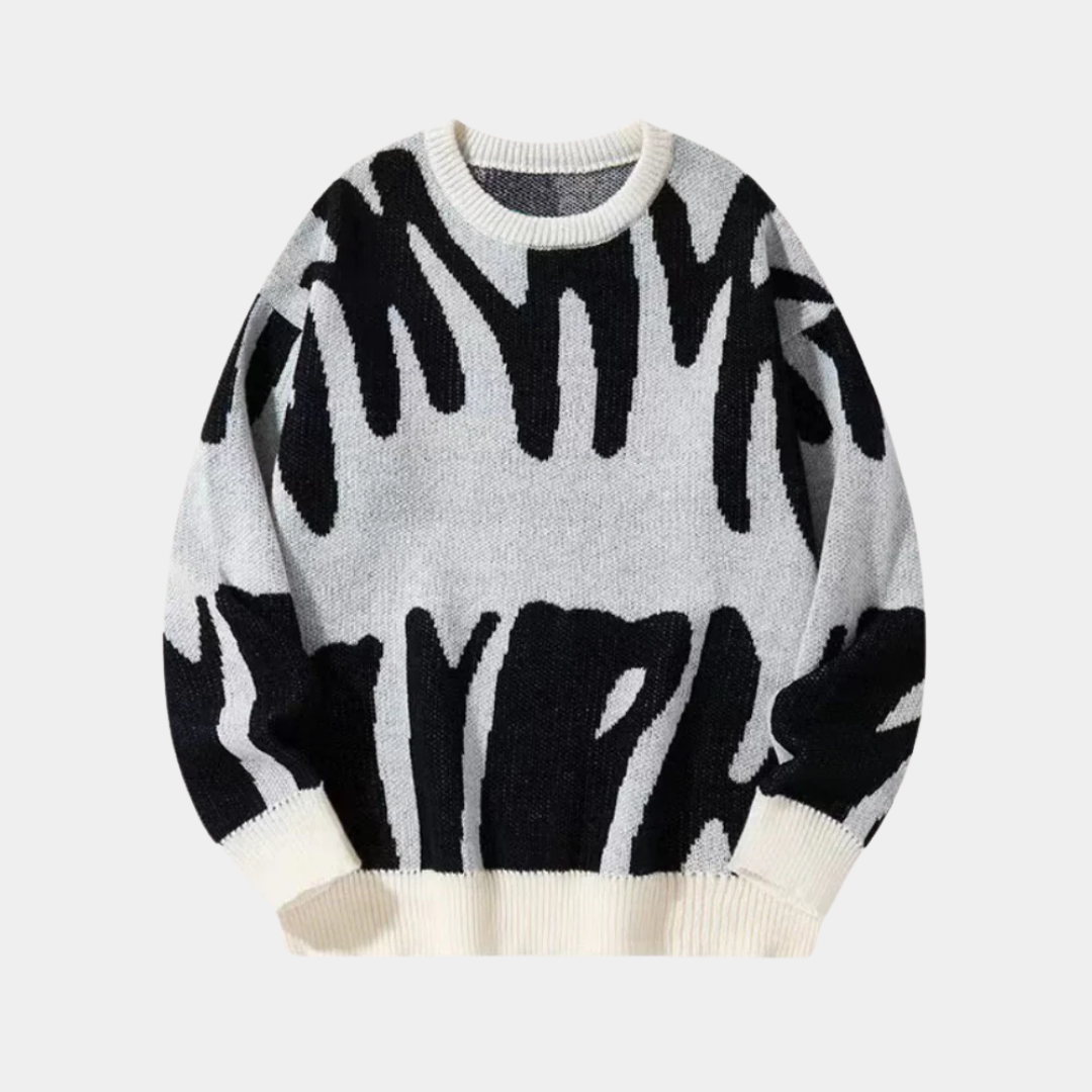 MurphyMode| Statement Sweater Men Zebra Print Crew Neck Oversized