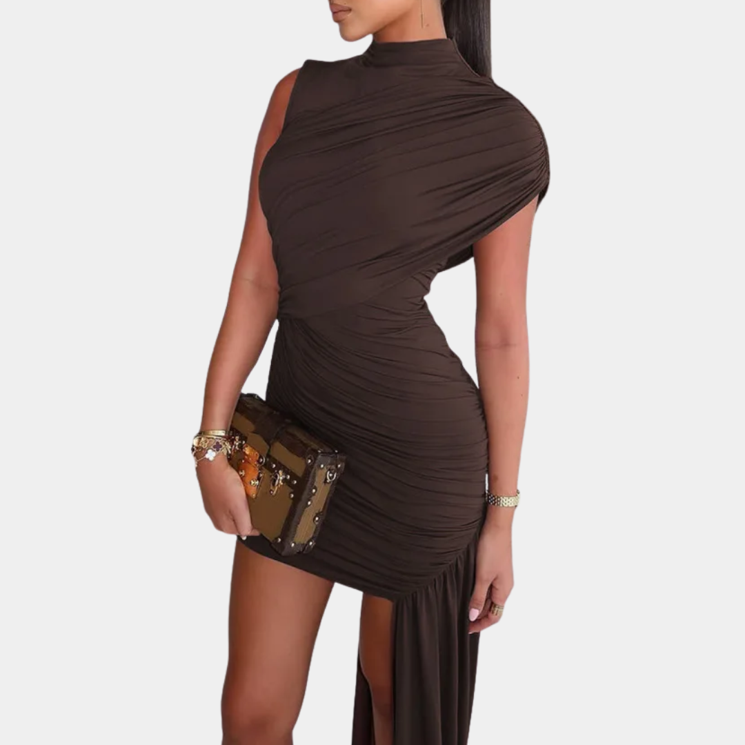 Murphy Mode | Women's Draped Mini Dress Turtleneck Sleeveless