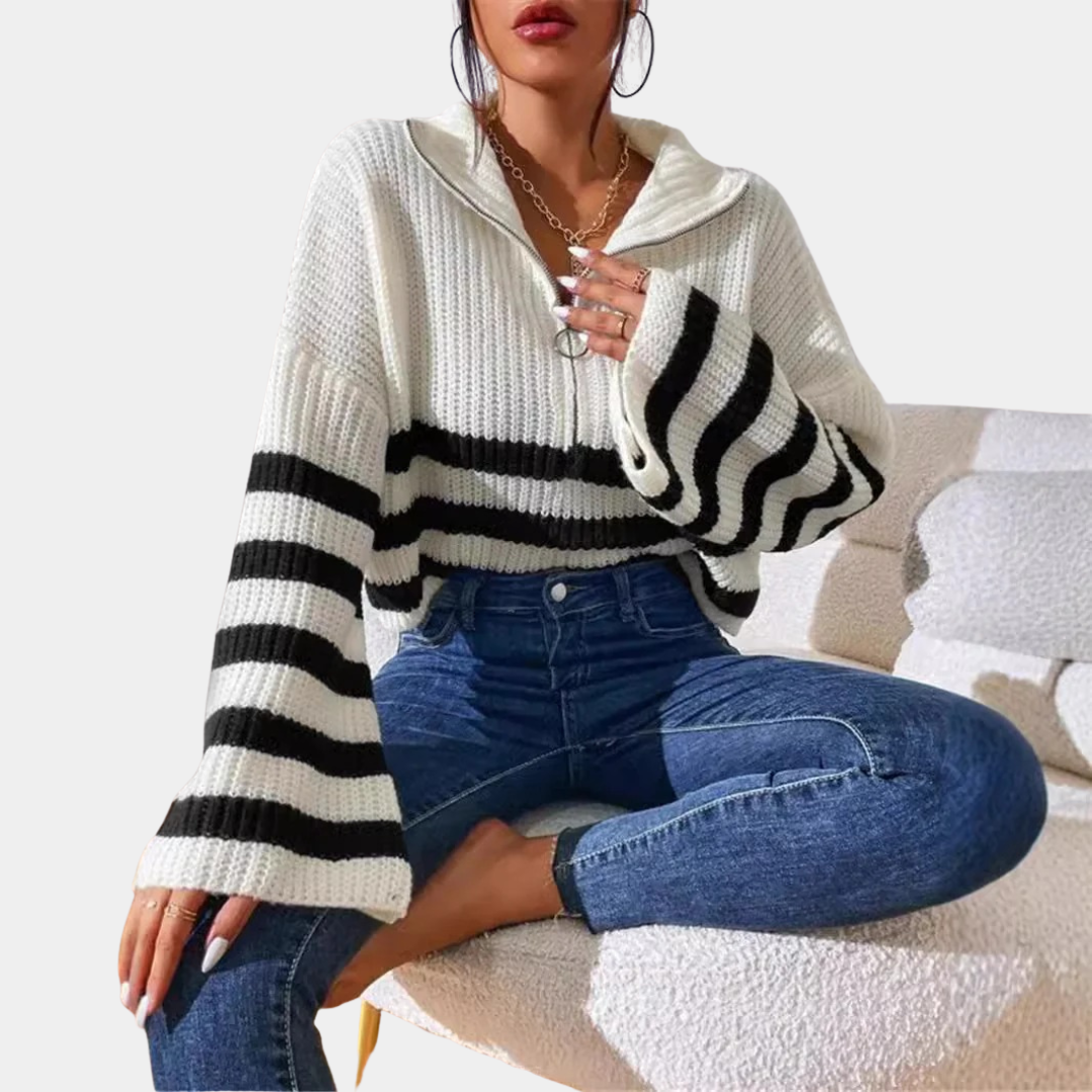 Murphy Mode | Women’s Stripe Stand Collar Knitted Sweater