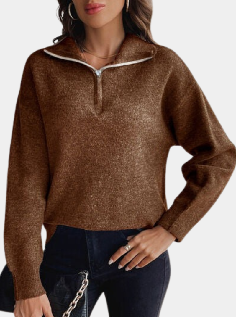 Murphy Mode | Women’s Lapel Long-Sleeved Sweater with Half Zipper