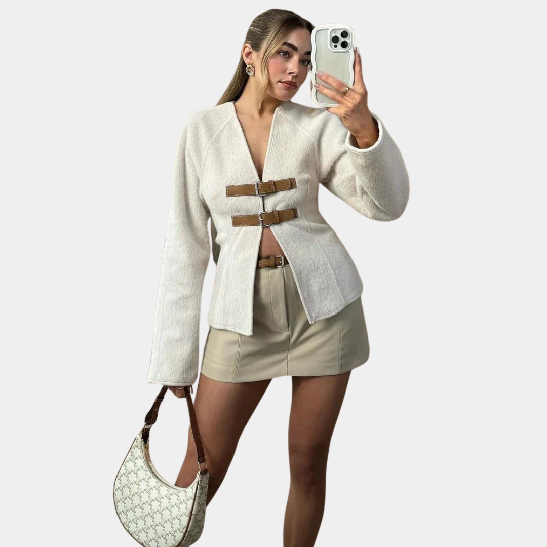 Murphy Mode | Women’s Buckle Front Faux Fur Jacket