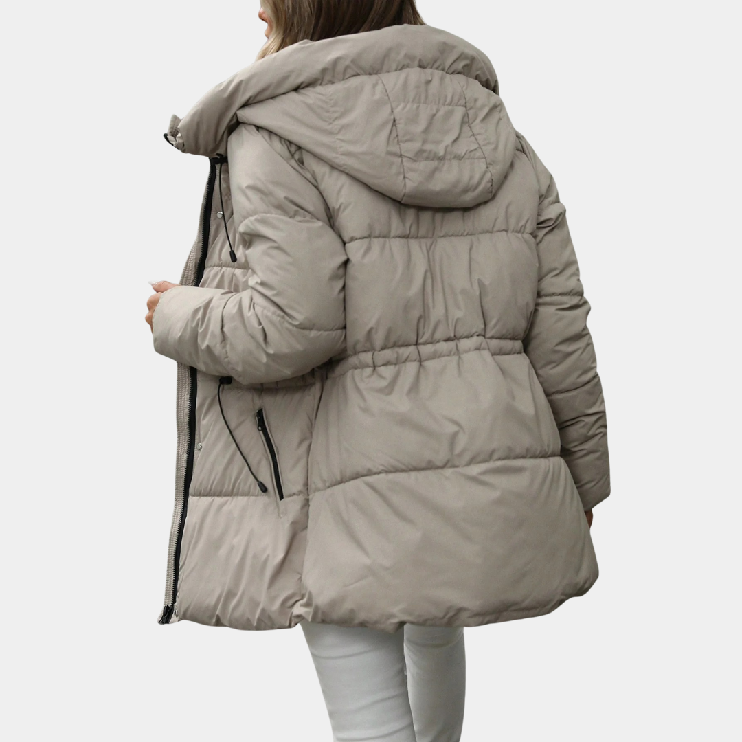 Murphy Mode | Women’s Adjustable Waist Quilted Mid-Length Hooded Jacket