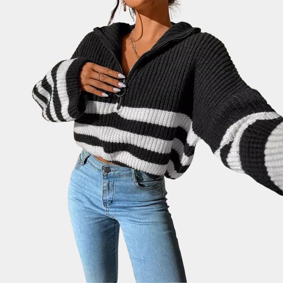 Murphy Mode | Women’s Stripe Stand Collar Knitted Sweater