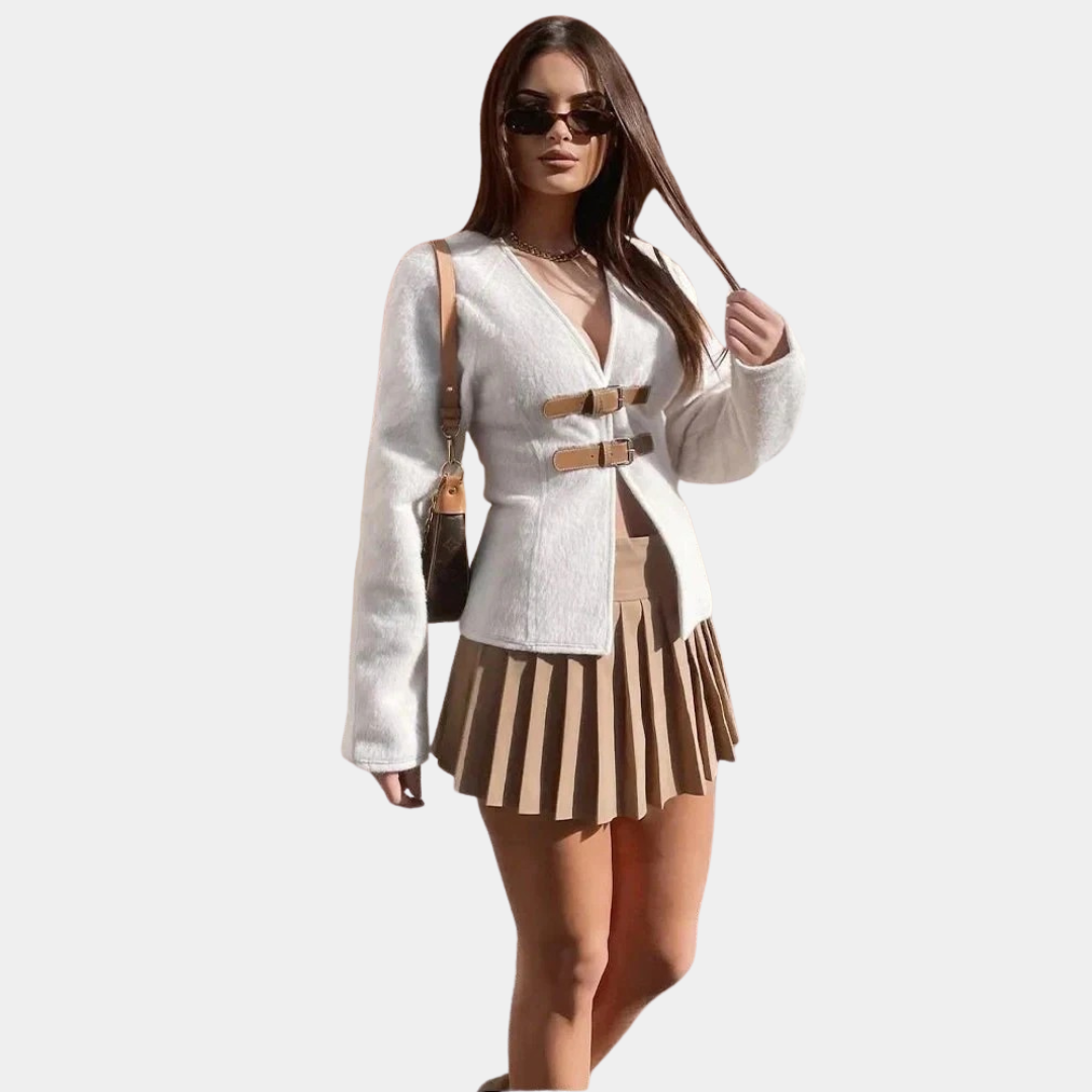 Murphy Mode | Women’s Buckle Front Faux Fur Jacket