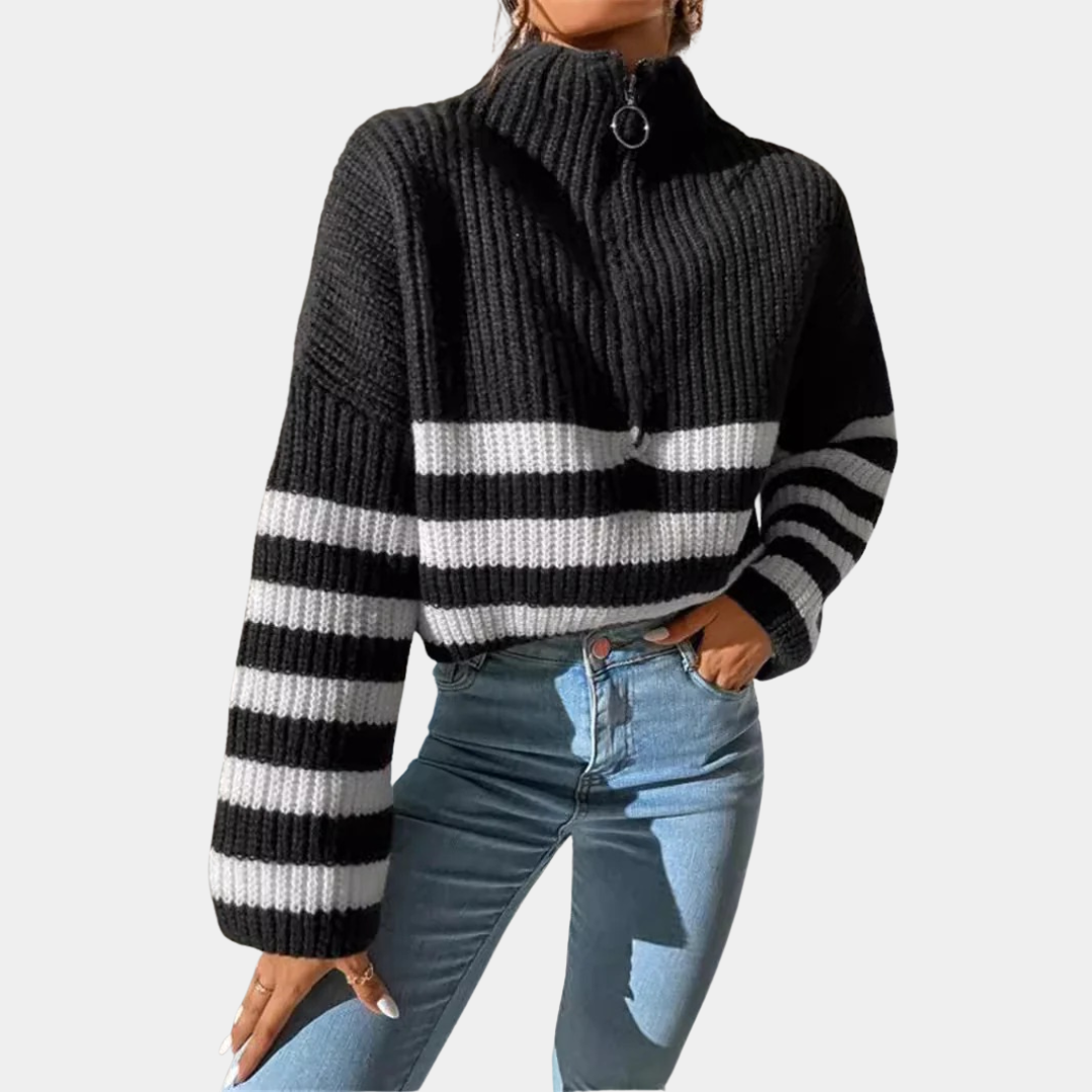 Murphy Mode | Women’s Stripe Stand Collar Knitted Sweater