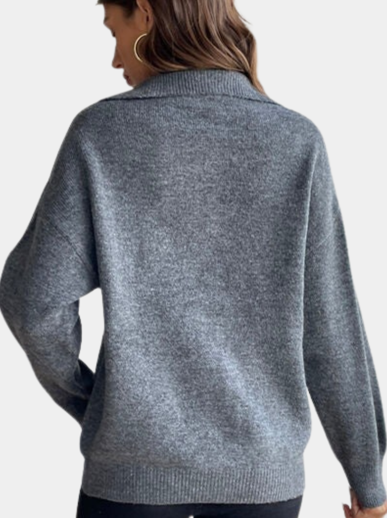 Murphy Mode | Women’s Lapel Long-Sleeved Sweater with Half Zipper